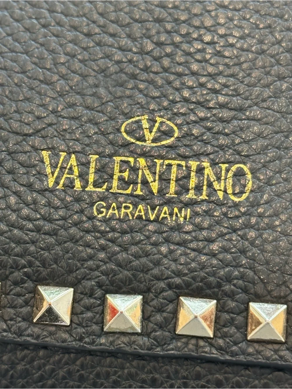 Valentino Garavani Black Leather Crossbody with Gold Studs